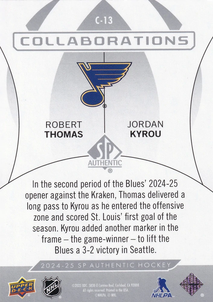 2024-25 UD SP Authentic - Robert Thomas, Jordan Kyrou - Collaborations #C-13