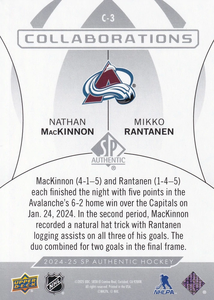 2024-25 UD SP Authentic - Nathan MacKinnon, Mikko Rantanen - Collaborations #C-3