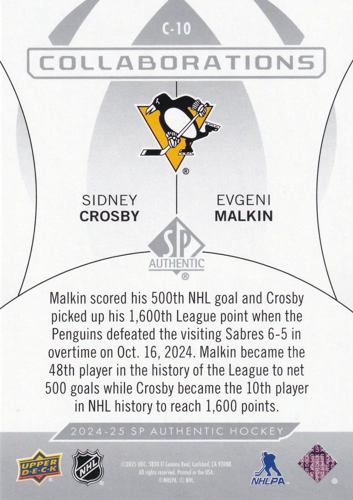 2024-25 UD SP Authentic - Sidney Crosby, Evgeni Malkin - Collaborations #C-10