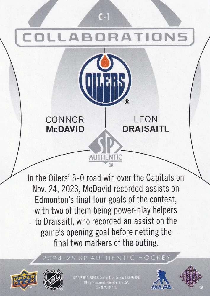 2024-25 UD SP Authentic - Connor McDavid, Leon Draisaitl - Collaborations #C-1