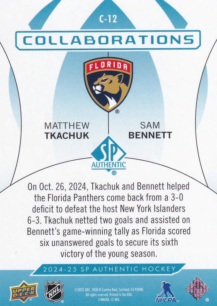 2024-25 UD SP Authentic - Matthew Tkachuk, Sam Bennett - Collaborations Blue #C-12