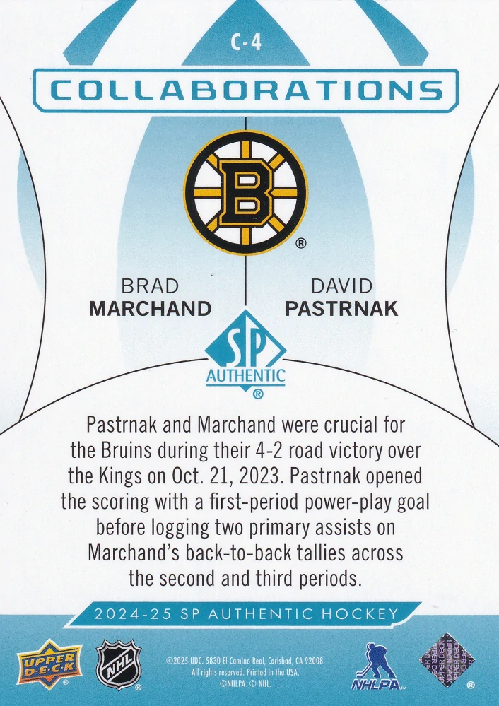 2024-25 UD SP Authentic - Brad Marchand, David Pastrňák - Collaborations Blue #C-4