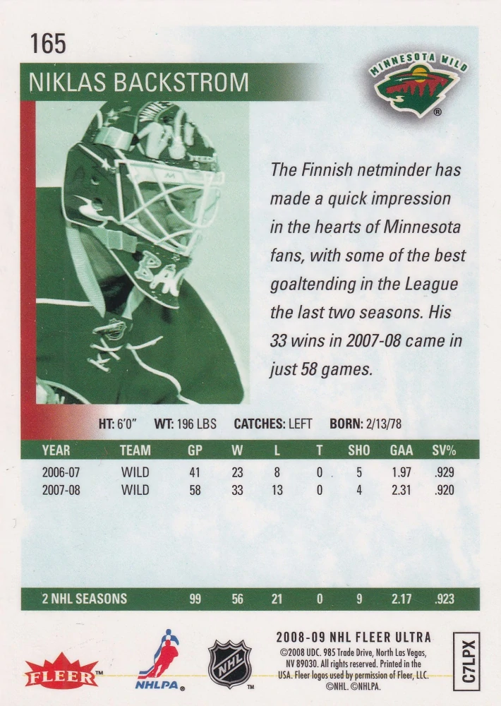 2008-09 Fleer Ultra - Nicklas Backstrom - Gold Medallion #165