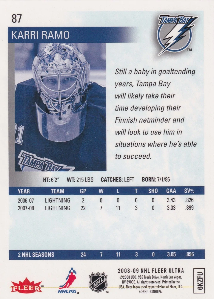 2008-09 Fleer Ultra - Karri Ramo - Gold Medallion #87