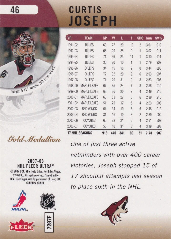 2007-08 Fleer Ultra - Curtis Joseph - Gold Medallion #46