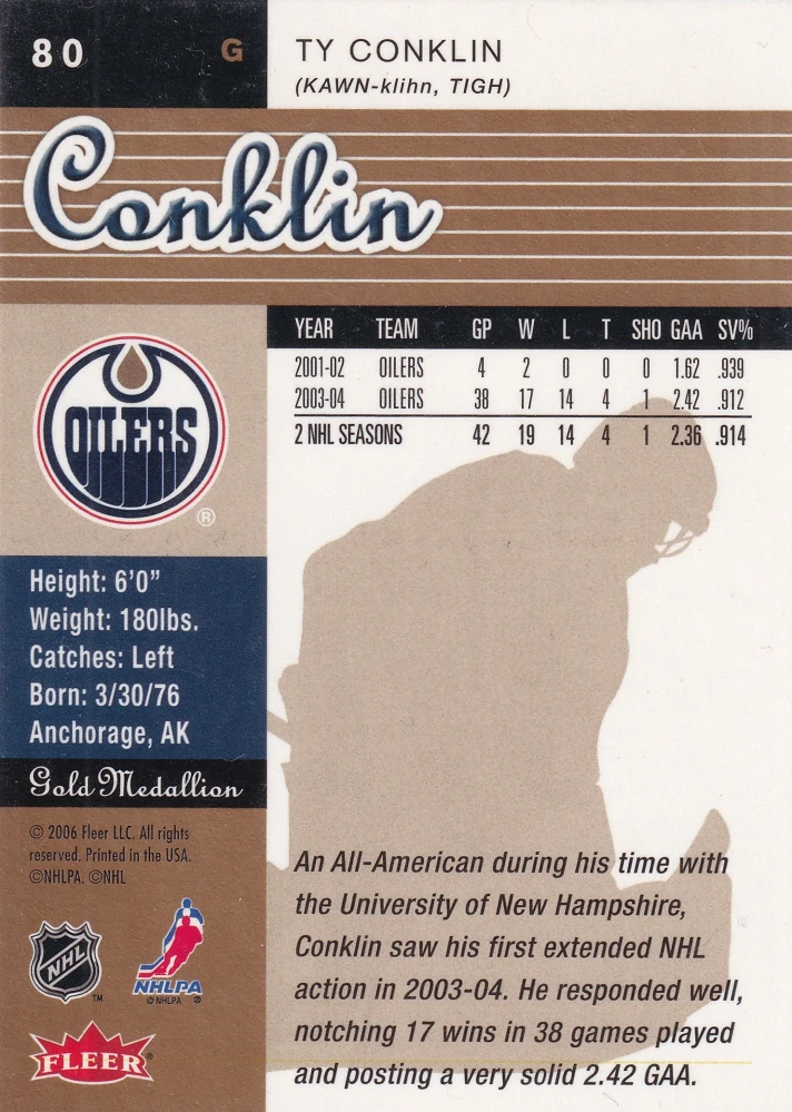 2005-06 Fleer Ultra - Ty Conklin - Gold Medallion #80