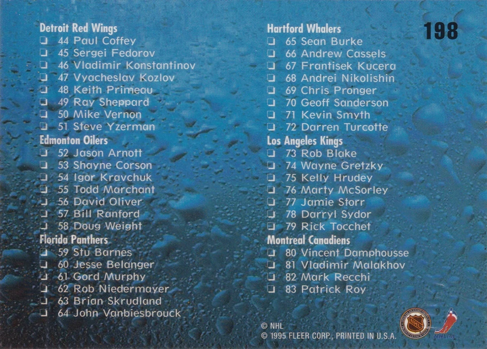 1995-96 Fleer Ultra - Checklist - Gold Medallion #198