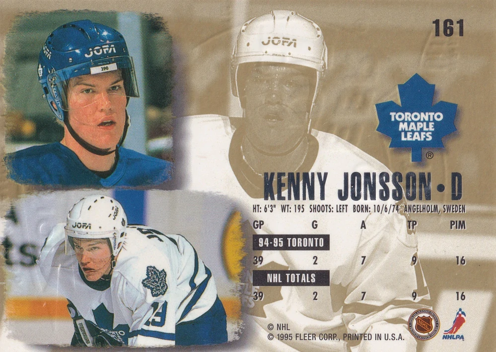 1995-96 Fleer Ultra - Kenny Jonsson - Gold Medallion #161