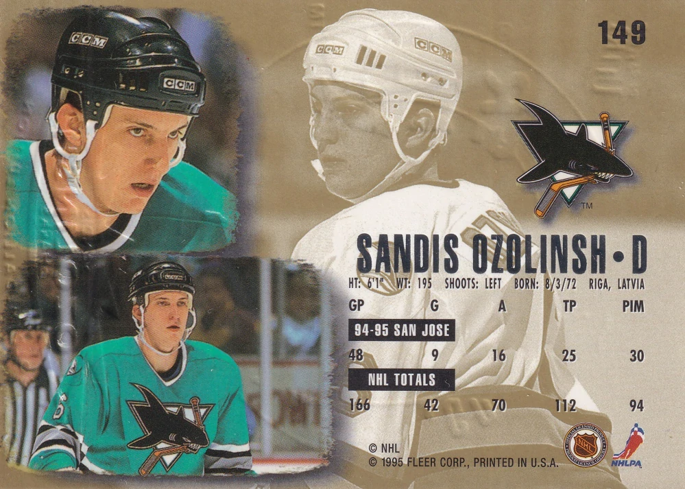 1995-96 Fleer Ultra - Sandis Ozolinsh - Gold Medallion #149
