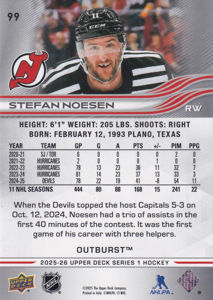 2025-26 UD Series 1 - Stefan Noesen - Outburst #99
