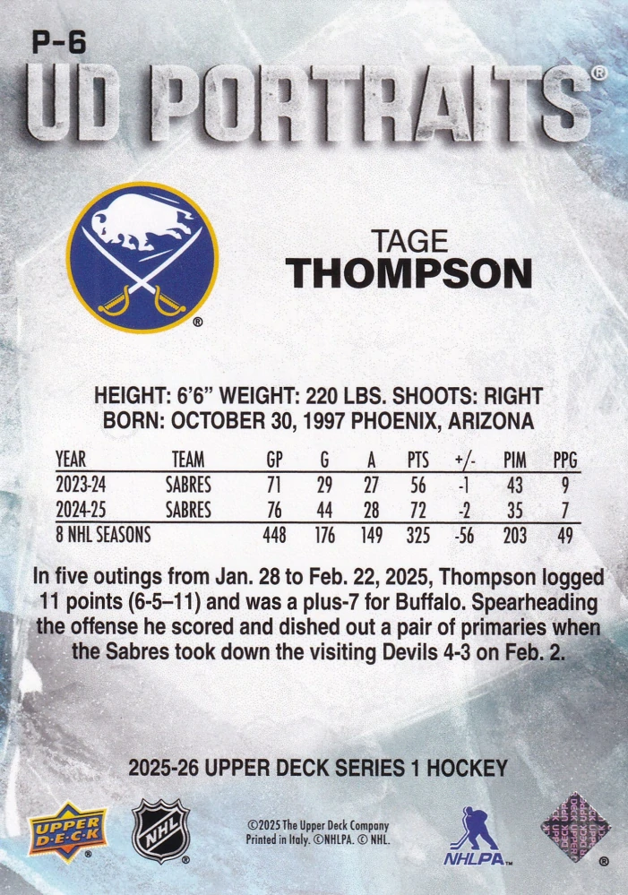 2025-26 UD Series 1 - Tage Thompson - UD Portraits #P-6