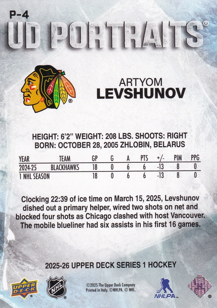 2025-26 UD Series 1 - Artyom Levshunov - UD Portraits #P-4