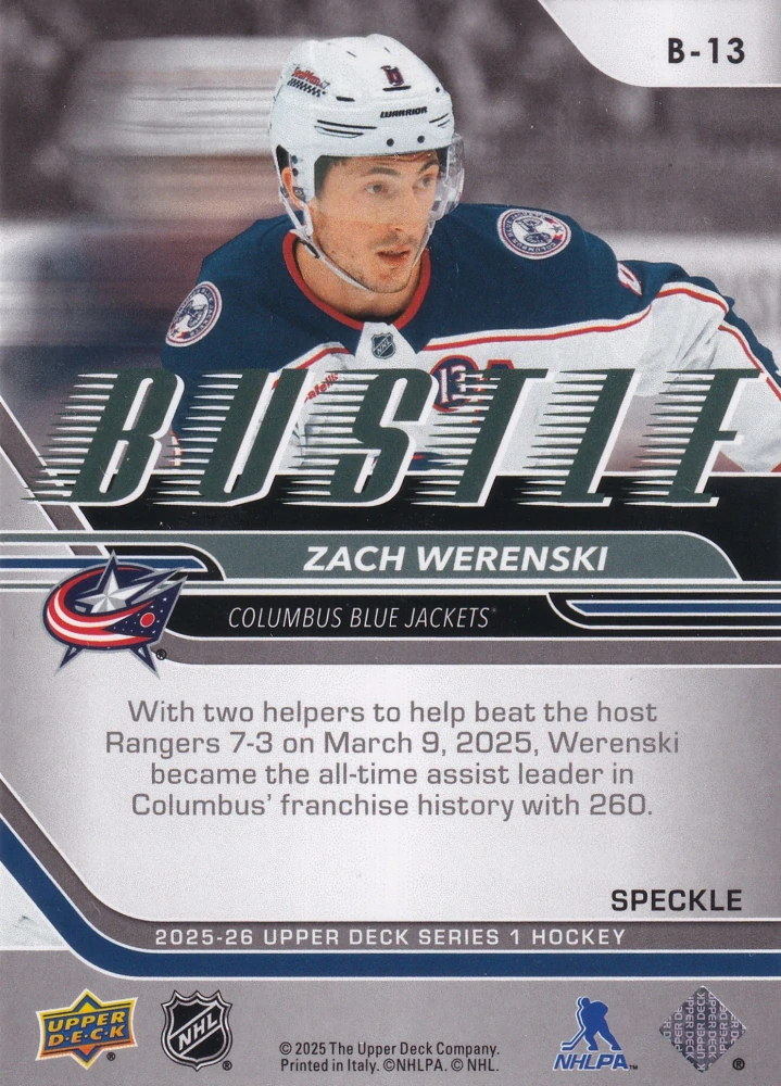2025-26 UD Series 1 - Zach Werenski - Bustle - Speckle #B-13