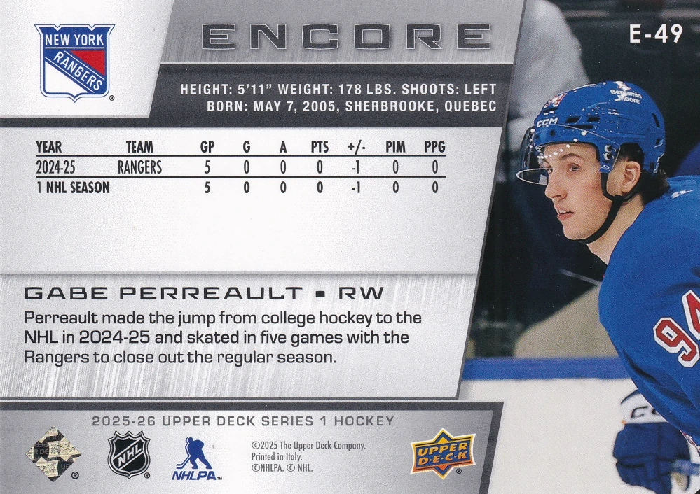 2025-26 UD Series 1 - Gabe Perreault - Encore #E-49