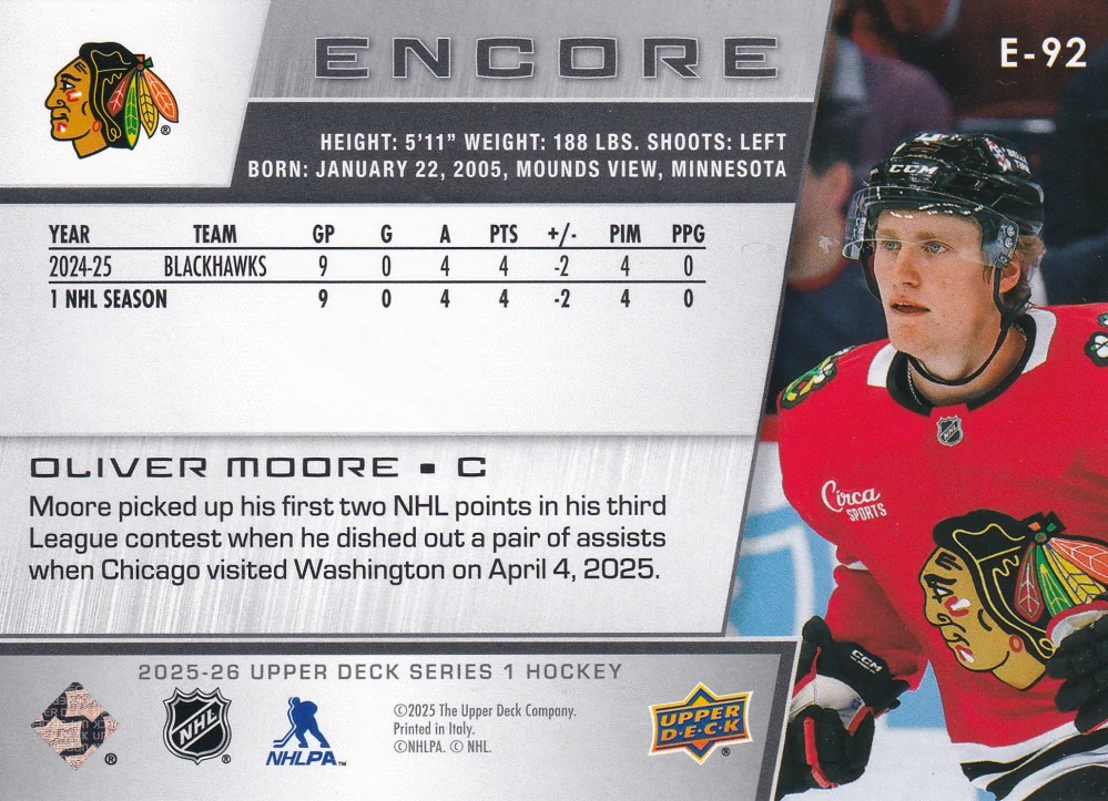 2025-26 UD Series 1 - Oliver Moore - Encore #E-92