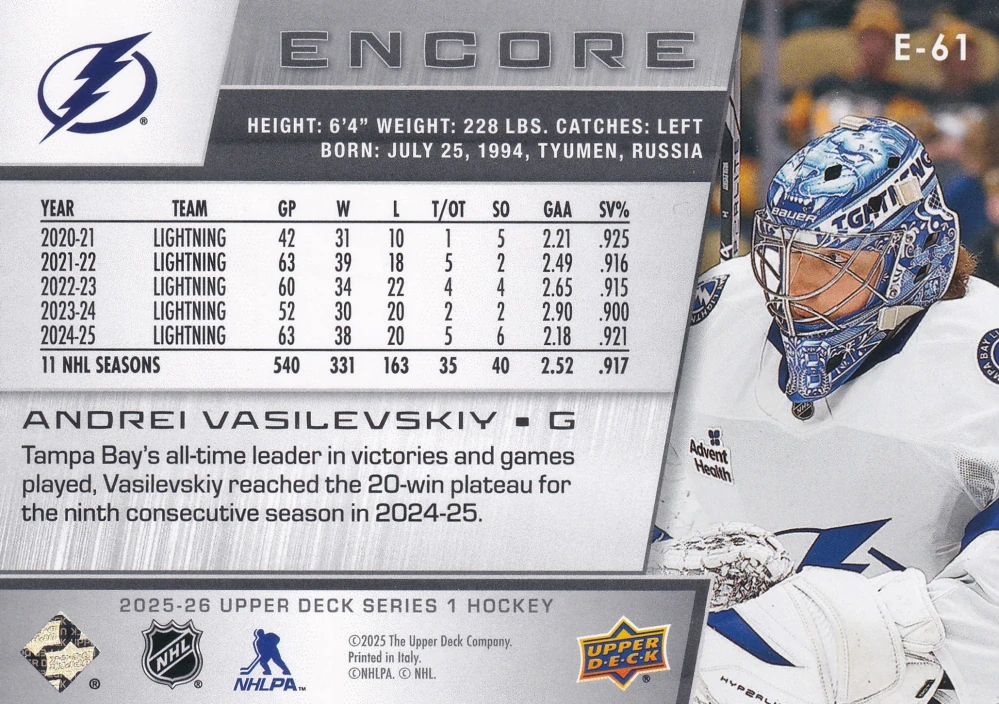 2025-26 UD Series 1 - Andrei Vasilevskiy - Encore #E-61