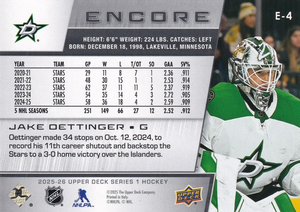 2025-26 UD Series 1 - Jake Oettinger - Encore #E-4