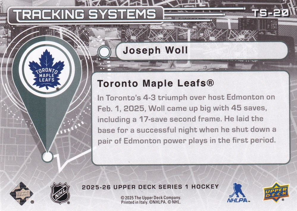 2025-26 UD Series 1 - Joseph Woll - Tracking Systems #TS-20