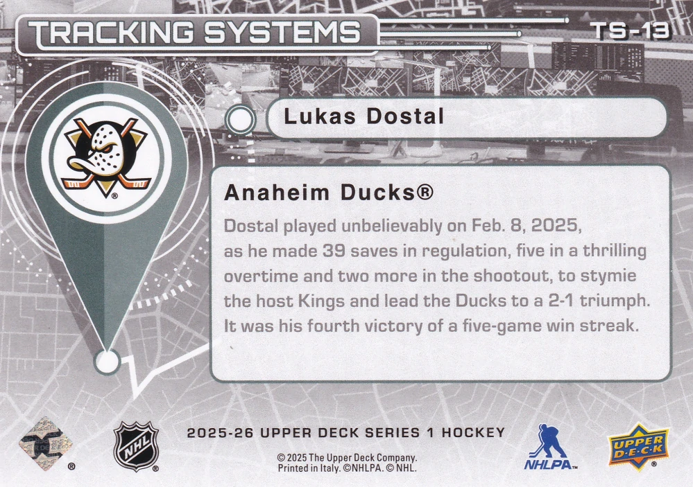 2025-26 UD Series 1 - Lukáš Dostál - Tracking Systems #TS-13