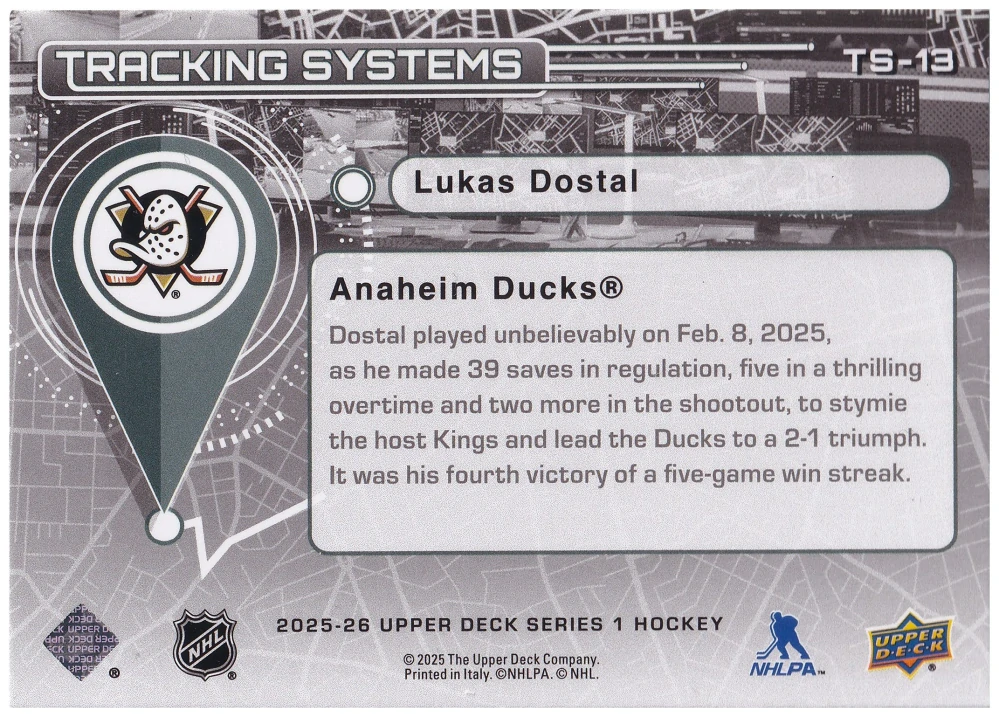 2025-26 UD Series 1 - Lukáš Dostál - Tracking Systems #TS-13