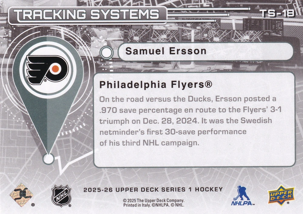2025-26 UD Series 1 - Samuel Ersson - Tracking Systems #TS-18