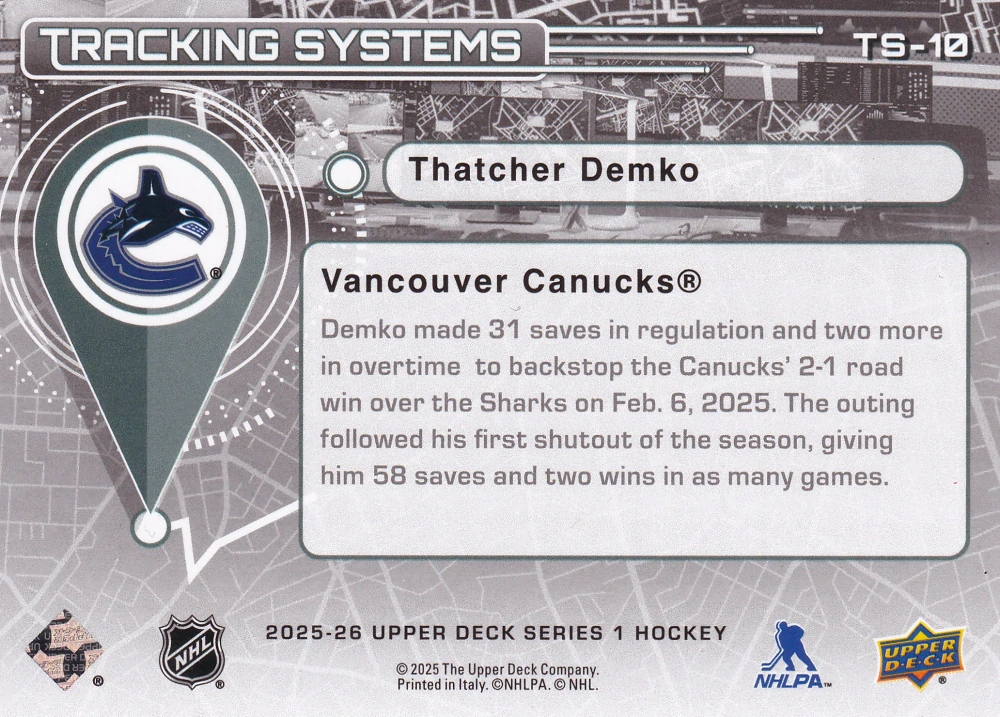 2025-26 UD Series 1 - Thatcher Demko - Tracking Systems #TS-10