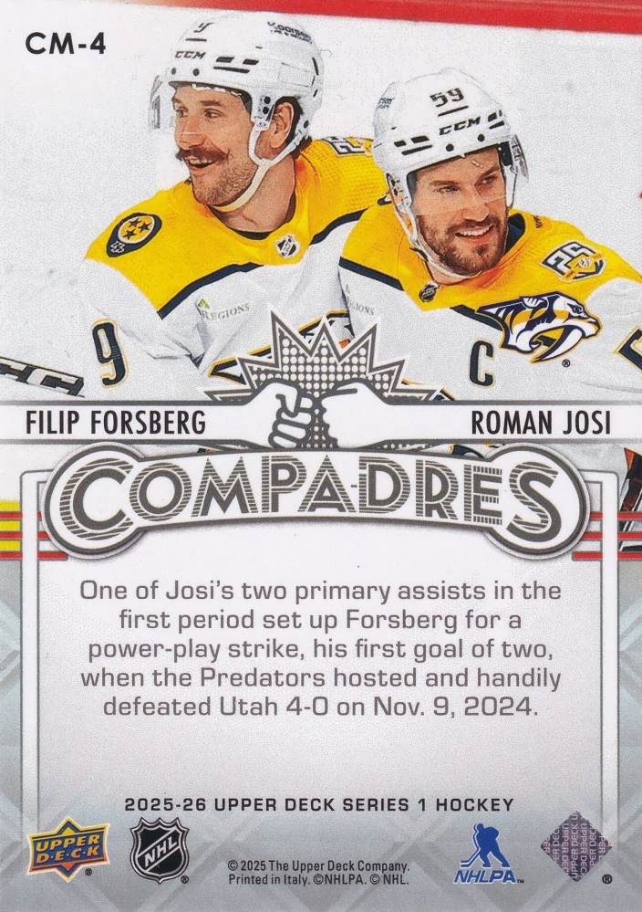 2025-26 UD Series 1 - Filip Forsberg, Roman Josi - Compadres #CM-4