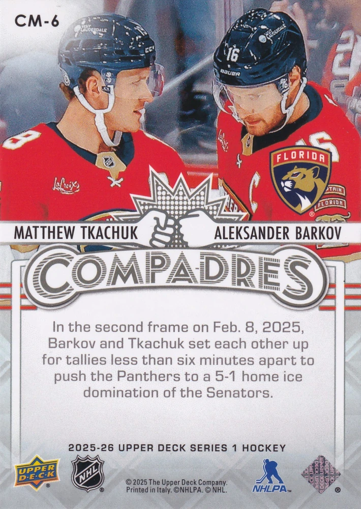 2025-26 UD Series 1 - Matthew Tkachuk, Aleksander Barkov - Compadres #CM-6