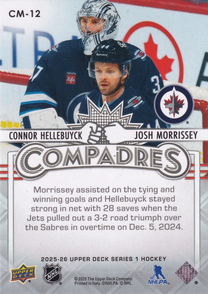 2025-26 UD Series 1 - Connor Hellebuyck, Josh Morrissey - Compadres #CM-12