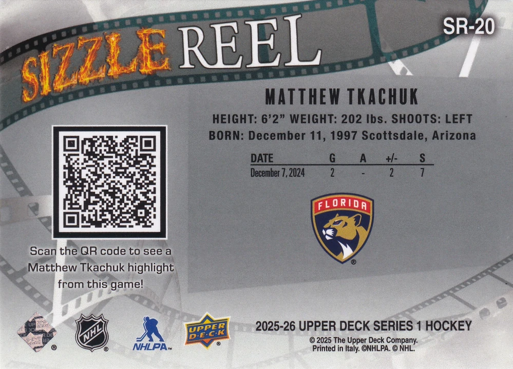 2025-26 UD Series 1 - Matthew Tkachuk - Sizzle Reel #SR-20
