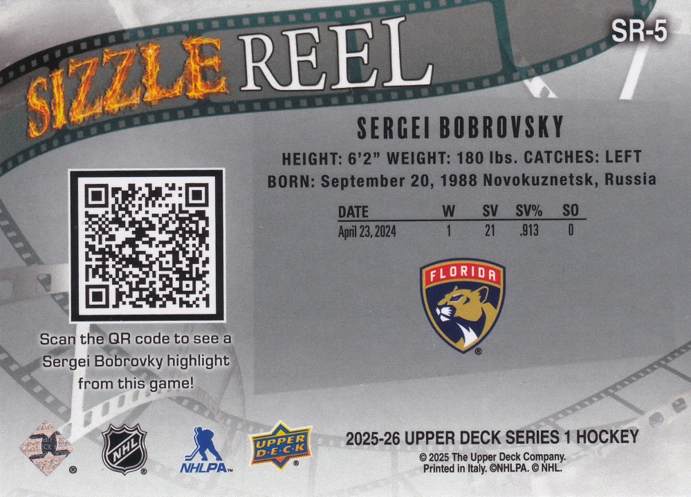 2025-26 UD Series 1 - Sergei Bobrovsky - Sizzle Reel #SR-5