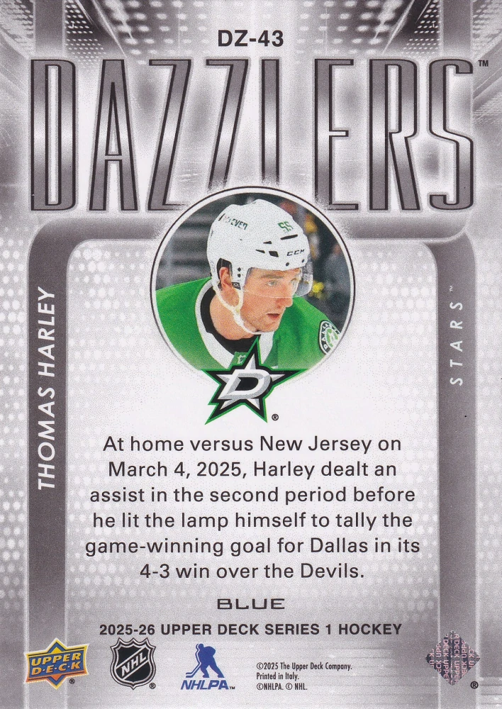 2025-26 UD Series 1 - Thomas Harley - Dazzlers Blue #DZ-43