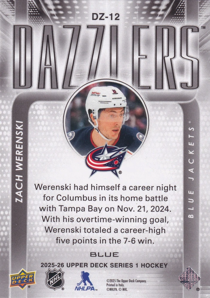 2025-26 UD Series 1 - Zach Werenski - Dazzlers Blue #DZ-12