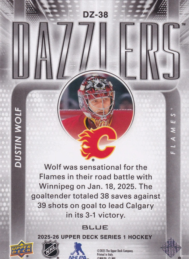 2025-26 UD Series 1 - Dustin Wolf - Dazzlers Blue #DZ-38