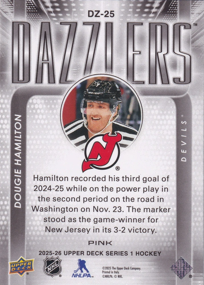 2025-26 UD Series 1 - Dougie Hamilton - Dazzlers Pink #DZ-25