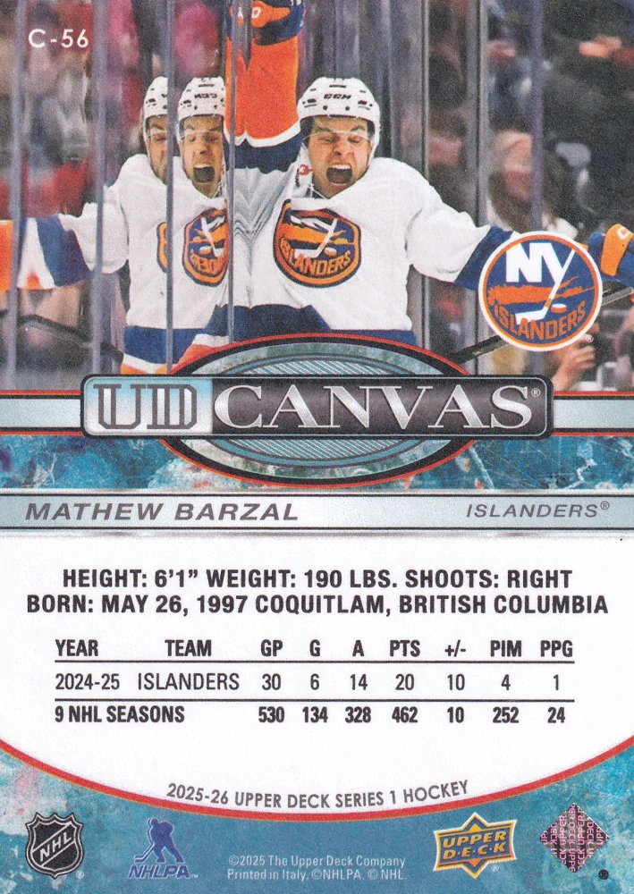 2025-26 UD Series 1 - Mathew Barzal - Canvas #C-56