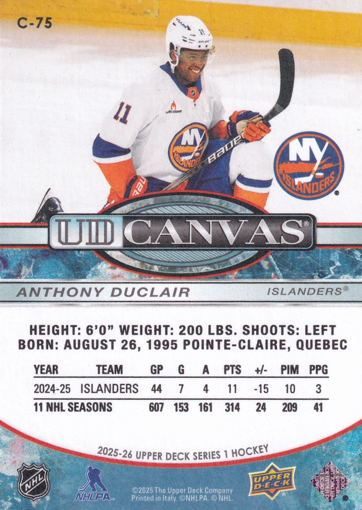 2025-26 UD Series 1 - Anthony Duclair - Canvas #C-75