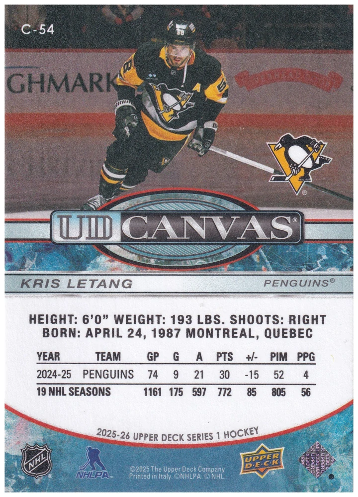 2025-26 UD Series 1 - Kris Letang - Canvas #C-54