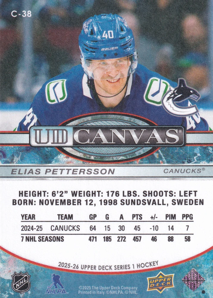 2025-26 UD Series 1 - Elias Pettersson - Canvas #C-38
