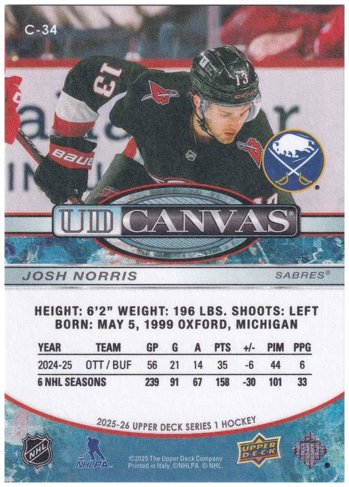 2025-26 UD Series 1 - Josh Norris - Canvas #C-34