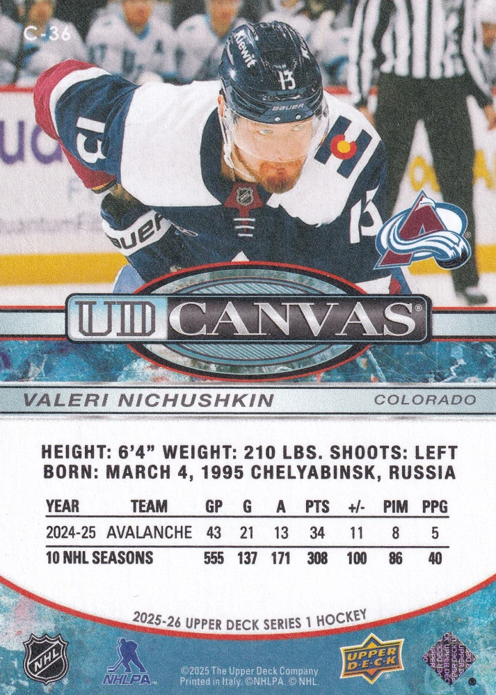 2025-26 UD Series 1 - Valeri Nichushkin - Canvas #C-36