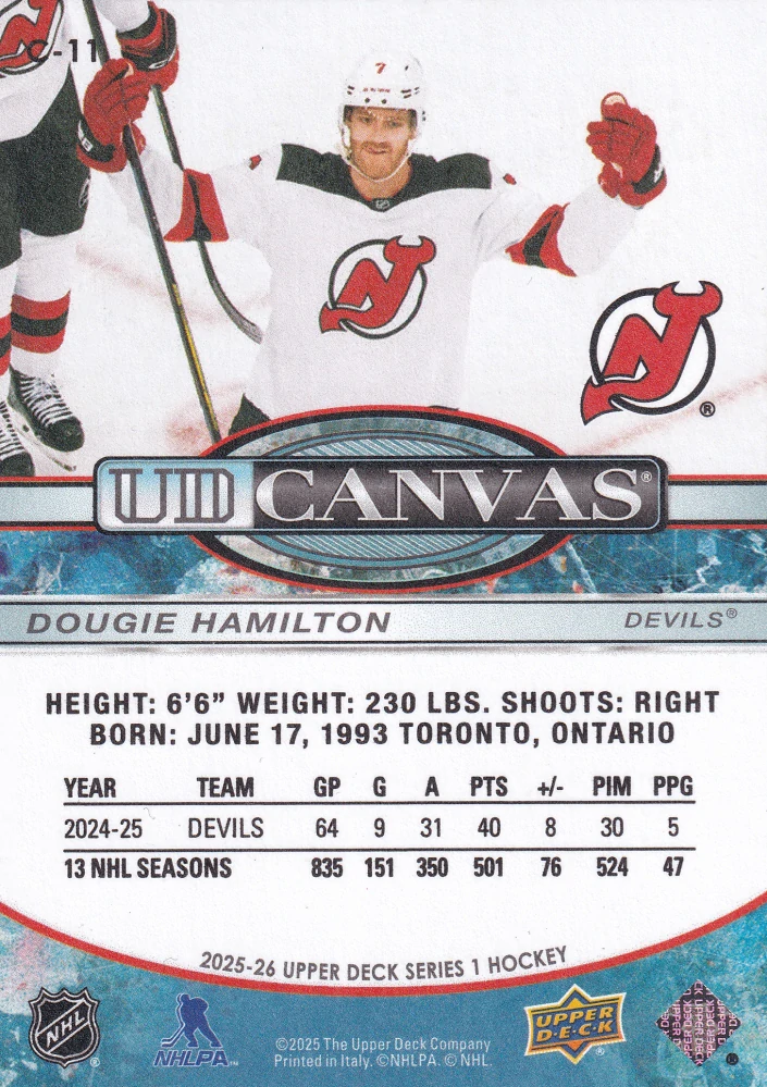 2025-26 UD Series 1 - Dougie Hamilton - Canvas #C-11