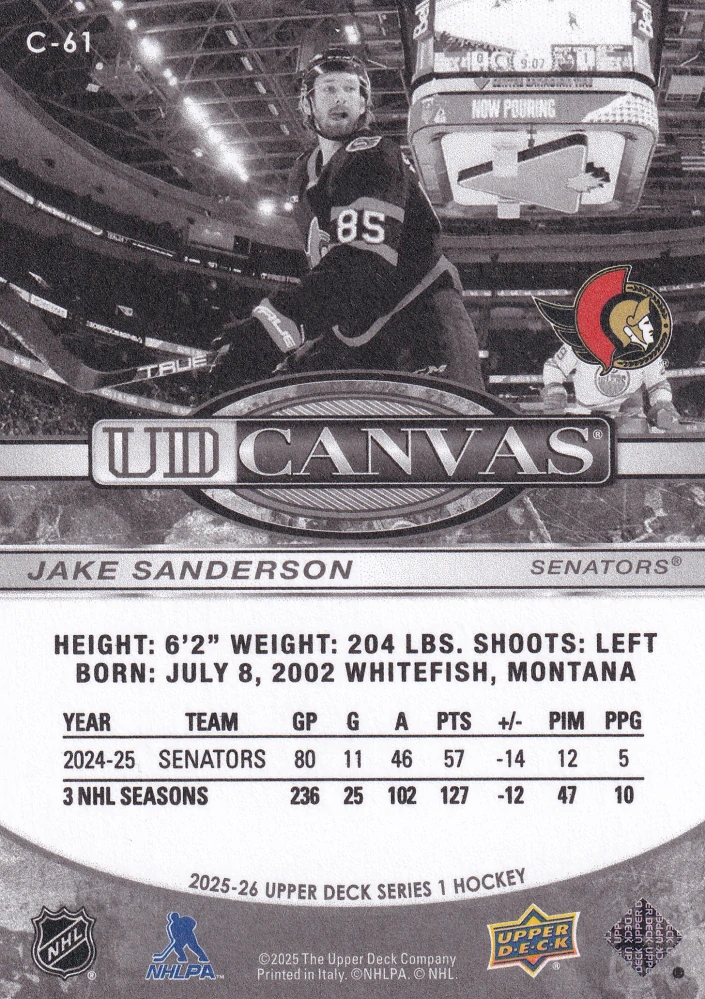 2025-26 UD Series 1 - Jake Sanderson - Canvas Black and White #C-61