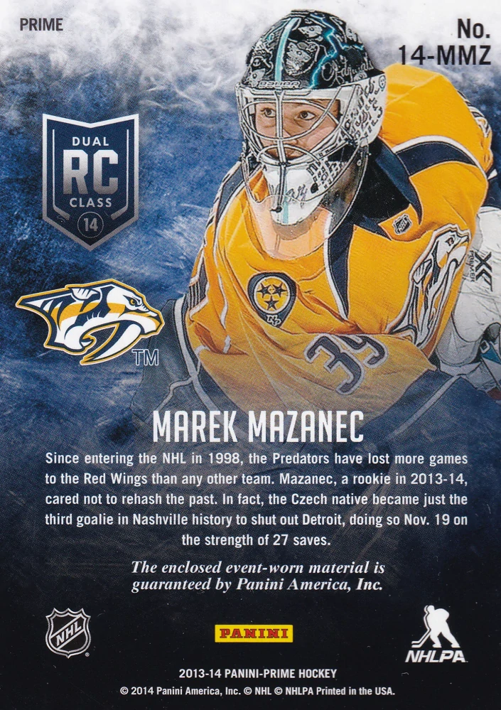 2013-14 Panini Prime - Marek Mazanec - Dual Rookie Class 2014 - Prime /25 #14-MMZ