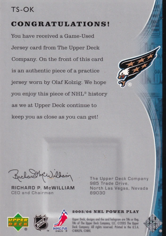 2005-06 UD Power Play - Olaf Kolzig - The Specialists #TS-OK