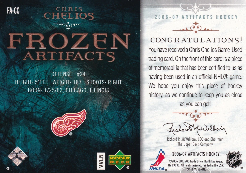 2006-07 UD Artifacts - Chris Chelios - Frozen Artifacts Swatches /250 #FA-CC
