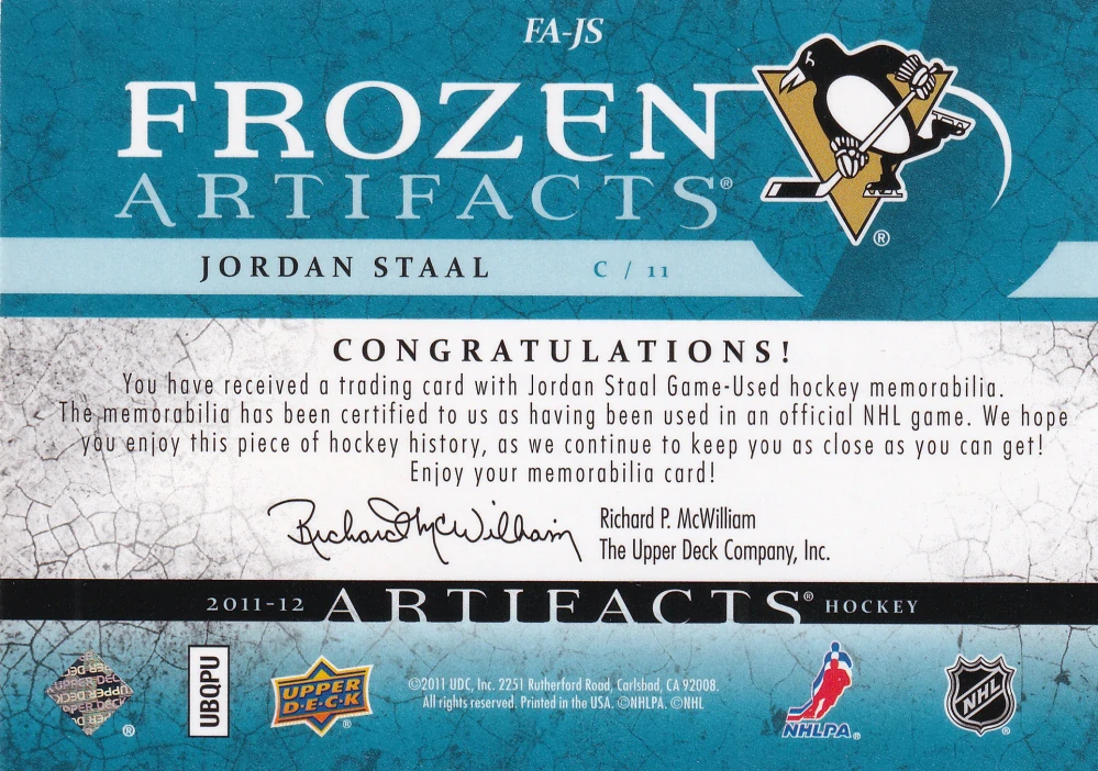 2011-12 UD Artifacts - Jordan Staal - Frozen Artifacts /135 #FA-JS