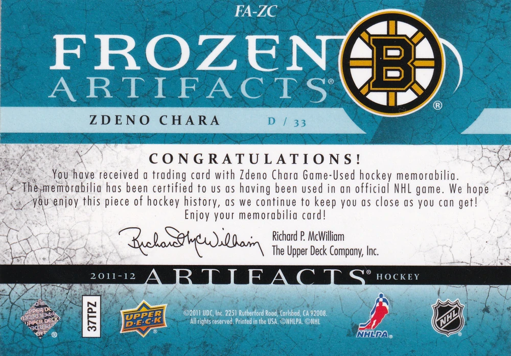 2011-12 UD Artifacts - Zdeno Chára - Frozen Artifacts /135 #FA-ZC