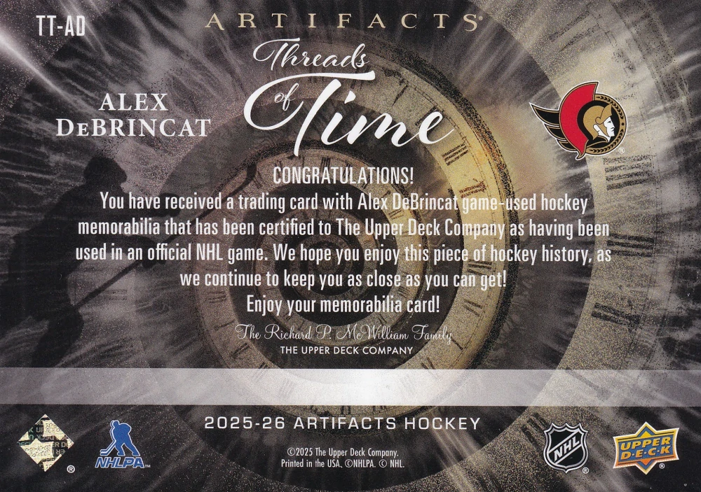 2025-26 UD Artifacts - Alex DeBrincat - Threads of Time #TT-AD