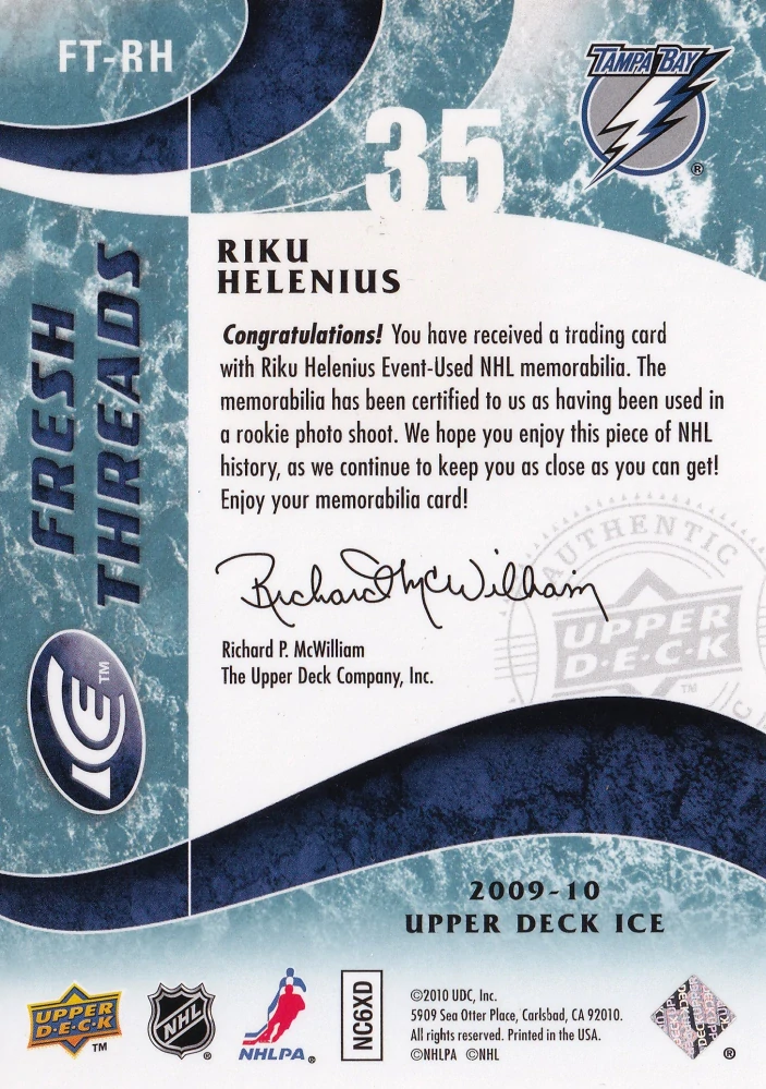 2009-10 UD Ice - Riku Helenius - Fresh Threads #FT-RH